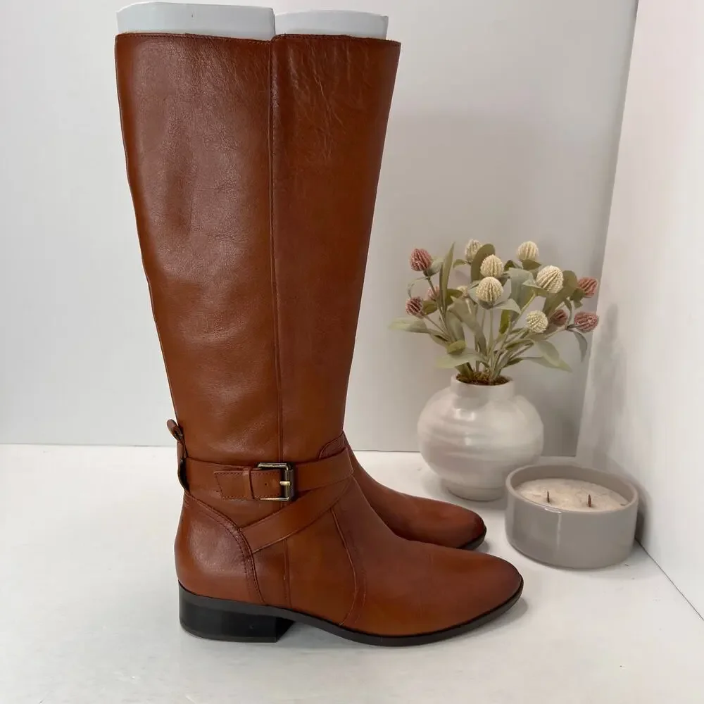 Naturalizer Rena Leather Knee High Riding Boot Side Zip Brown Women 9M Tried On